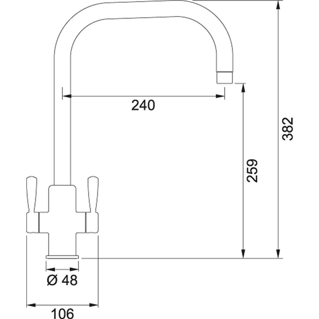 Franke Ascona Swivel U-Spout Mono Mixer Twin Lever Silk Steel Kitchen Tap